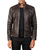 Men's Brown Leather Biker Jacket - Rolf - Image 3