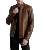 Zen Distressed Brown Leather Biker Jacket - Image 3