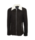 Black Shearling Suede Bomber Jacket - Image 3