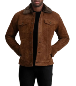 Dallis Brown Suede Shearling Trucker Jacket - Image 3