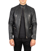 Damian Black Leather Biker Jacket - Image 3