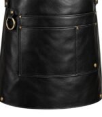 Black leather apron with multiple pockets and metal hardware
