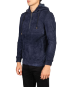 Kenton Hooded Blue Suede Pullover Jacket - Image 3