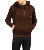 Kenton Hooded Mocha Suede Pullover Jacket - Image 3