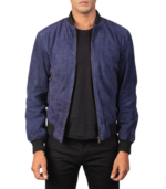 Shane Blue Suede Bomber Jacket - Image 3