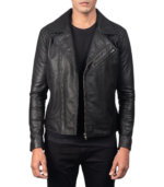 Danny Quilted Black Leather Biker Jacket - Image 3