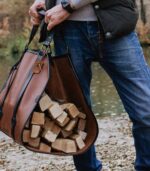 Gift for Home- Brown Leather Log Carrier - Image 3