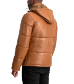 Gordon Tan Hooded Leather Puffer Jacket - Image 3