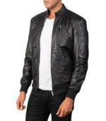 Moda Black Leather Bomber Jacket - Image 2