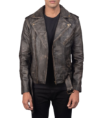 Allaric Alley Distressed Brown Leather Biker Jacket - Image 2