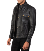 Darren Black Leather Biker Jacket - Image 4