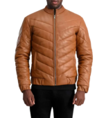 Travis Tan Leather Puffer Jacket - Image 4