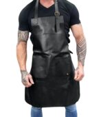 Double Pocket Leather Apron - Black - Image 4