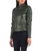 Adalyn Quilted Green Leather Biker Jacket - Image 4