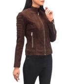 Adalyn Quilted Mocha Suede Biker Jacket - Image 4