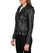 Alison Black Leather Biker Jacket - Image 4