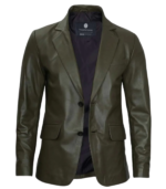 Men's Military Green Leather Blazer – Ejnar - Image 4