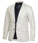 Men's White Two-Button Leather Blazer – Bo - Image 4