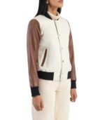 Savant White & Brown Hybrid Varsity Jacket - Image 4