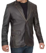 Men's Rub Off Brown Lambskin Leather Blazer - Image 4
