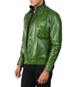 Darren Distressed Green Leather Biker Jacket - Image 4