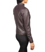 Women's Maroon Leather Biker Jacket – Sigrid - Image 4