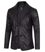 Men's Stylish Black Leather Blazer - Two Button - Image 4