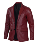 Plush Polyester Lining Maroon Leather Blazer - Image 4