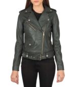 Alison Green Leather Biker Jacket - Image 4