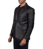 Polyester Lining Black Leather Blazer - Image 4