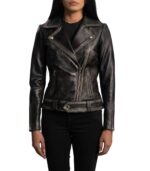Rumy Distressed Brown Leather Biker Jacket - Image 4