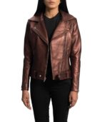Rumy Maroon Leather Biker Jacket - Image 4