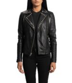 Sally Mae Studded Black Leather Biker Jacket - Image 4