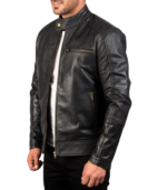 Dean Black Leather Biker Jacket - Image 4