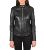 Avery Black Leather Biker Jacket - Image 4