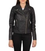 Women's Quilted Black Leather Biker Jacket – Dagny - Image 4