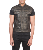 Atlas Moto Distressed Brown Leather Vest - Image 4