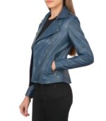 Flashback Blue Leather Biker Jacket - Image 4