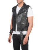 Black Leather Biker Vest – Waist Belt - Image 4