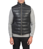Reeves Black Leather Puffer Vest - Image 6