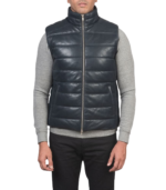 Men's Blue Leather Puffer Vest – Ingmar - Image 4