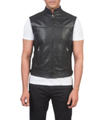 Roland Black Leather Biker Vest - Image 4