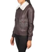 Women's G-1 Maroon Leather Bomber Jacket – Solveig - Image 4
