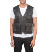 Men's Brown Safari Leather Vest – Kjartan - Image 4