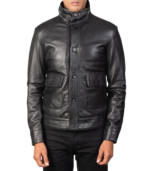 Men's Black Leather Field Bomber Jacket – Espen - Image 4