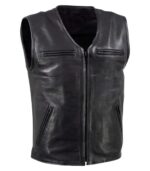 Men's V-Neck Motorcycle Leather Biker Vest – Kolbein - Image 4