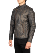 Faisor Distressed Brown Leather Biker Jacket - Image 4