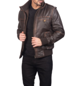 Glen Street Brown Leather Bomber Jacket - Image 4