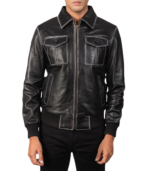 Aaron Black Leather Bomber Jacket - Image 4