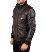 Agent Shadow Brown Leather Bomber Jacket - Image 4